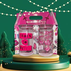 Mean Girls X Dragon Glassware Drinking Glasses With Glass Straws NEW Rare